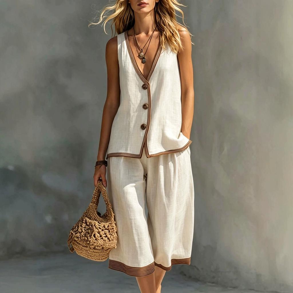 Cross-border exclusive for European and American summer women's vacation style two-piece set, solid color button casual vest cardigan women's shorts