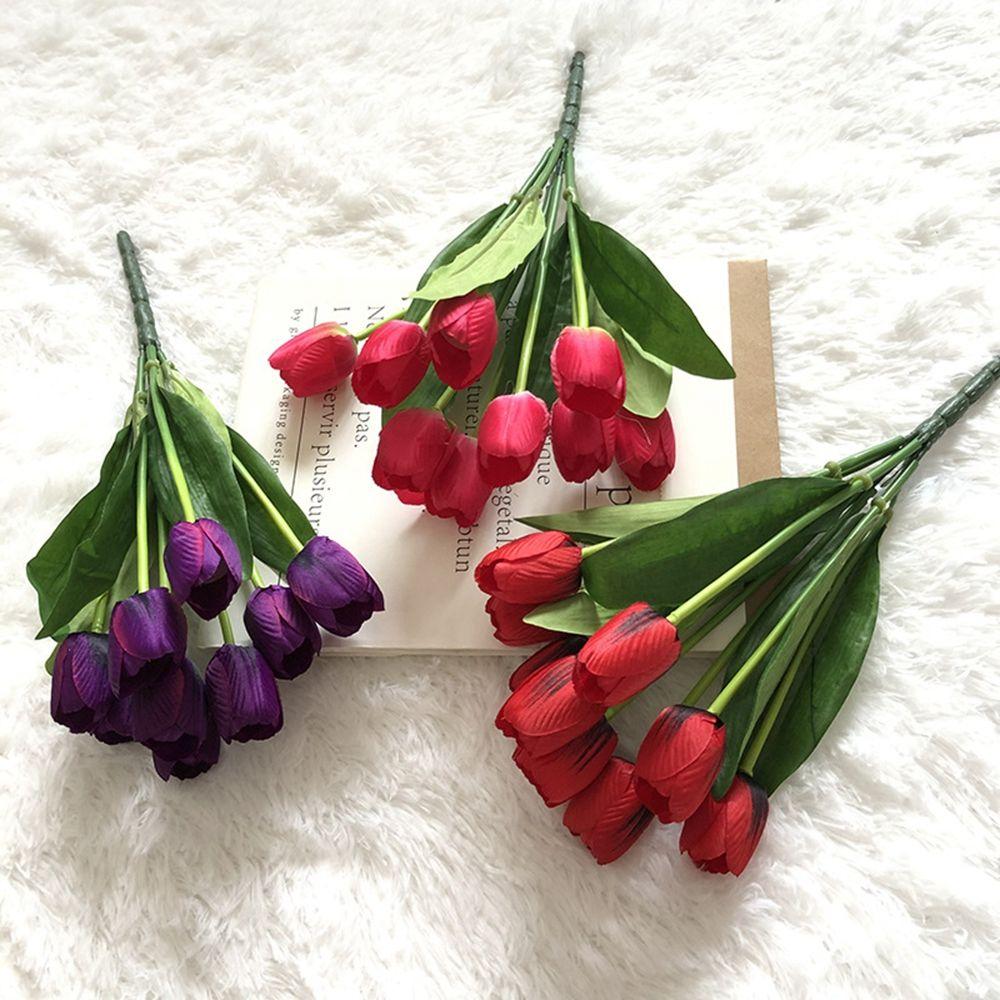Garden 9 Head Real Touch Bridal Decoration Home Fake Flower Artificial Flower Bouquet Tulip Flower