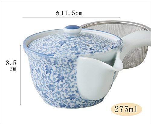 Ale-net Arita Ware Flower Arabesque Marby Teapot with Basket Mesh, Ceramic Teapot