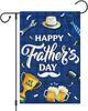 Heyfibro Happy Father's Day #1 Dad Garden Ag 12x18 Double Sided Burlap, with Trophy & Beer Blue Plaid Yard Banner  AAS