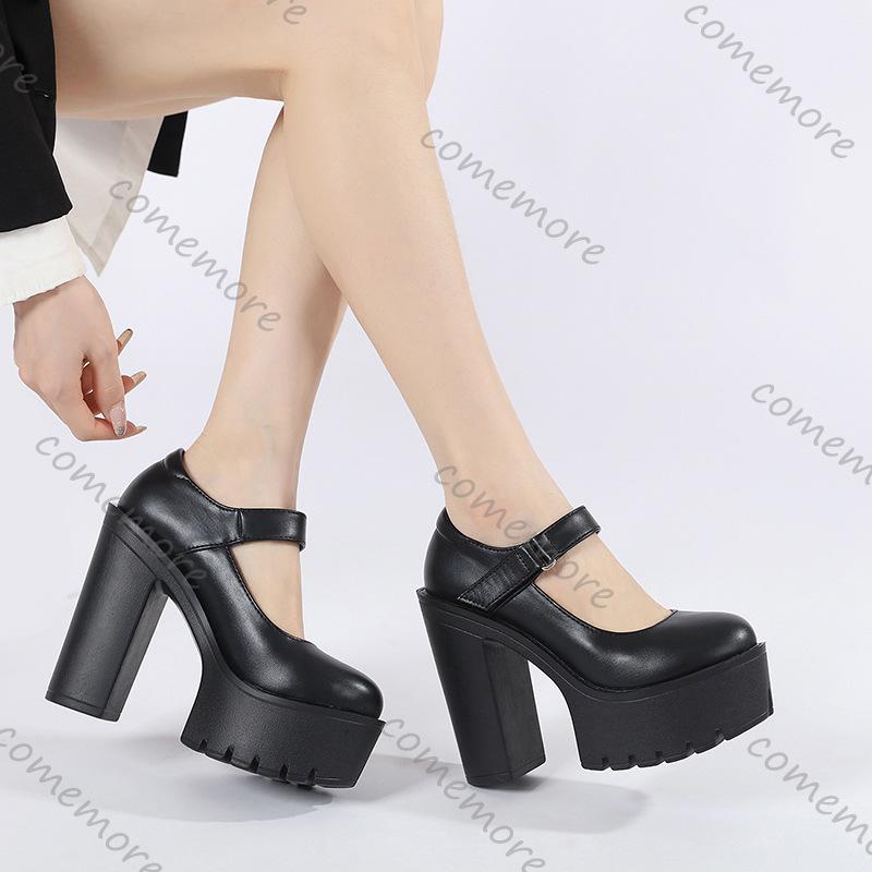 Fashion Comemore New Super High Heels Women's Shoes Black Shallow Soft Leather Pumps for Women Platform Chunky Heeled Dress Single Shoes
