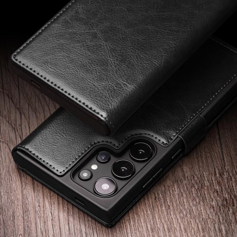 QIALINO For Samsung Galaxy S24 Ultra Wallet Case Genuine Cow Leather Folio Flip Cover