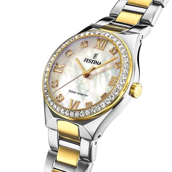 Montre Femme FESTINA - Acier Bicolore Etanche - Energie Solaire - Verre Mineral