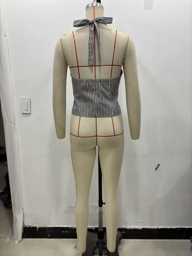 ZA Women's Summer 2025 Retro Striped Halter Neck Vest and Straight Leg Pants Set