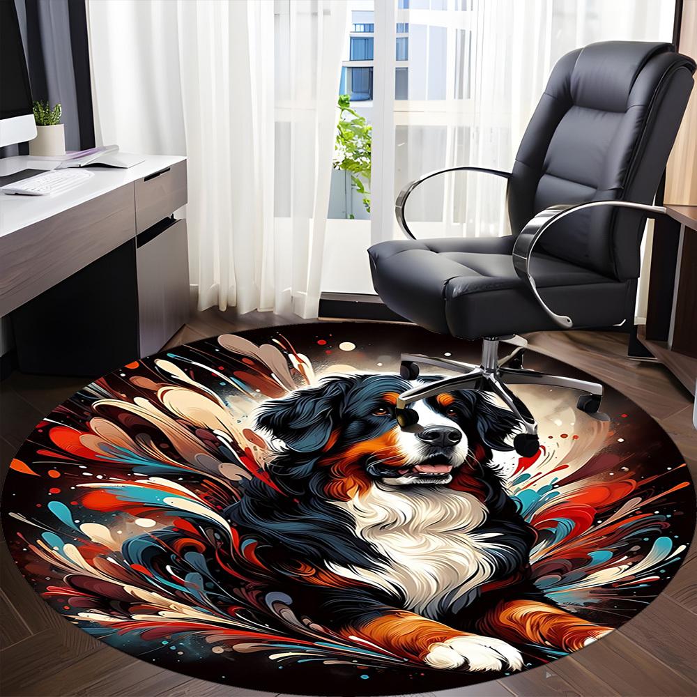 1PC Dogs Abstract Office Round Area Rug, Mat Suitable For Office, Under Office Chairs Bedroom Living Room Home Decor, Room Deco