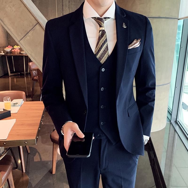 Men s Slim Fit Korean-Style Three-Piece Suit - Elegant Business and Banquet Wear. XXL