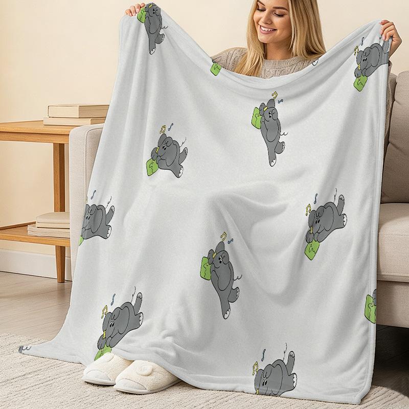 Cartoon Elephant Fleece Blanket - Hemmed Plush Throw: Warm, Breathable Comfort, Ideal for Home Naps, Sofa Use, Halloween & Christmas