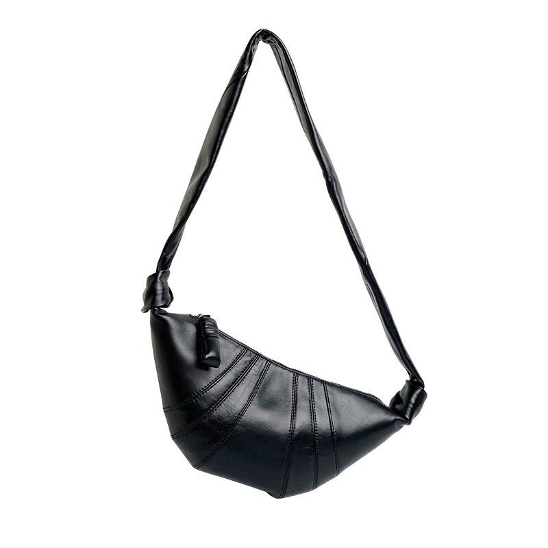 French Lambskin Croissant Leather Crossbody Bag - Women's Dumpling Style