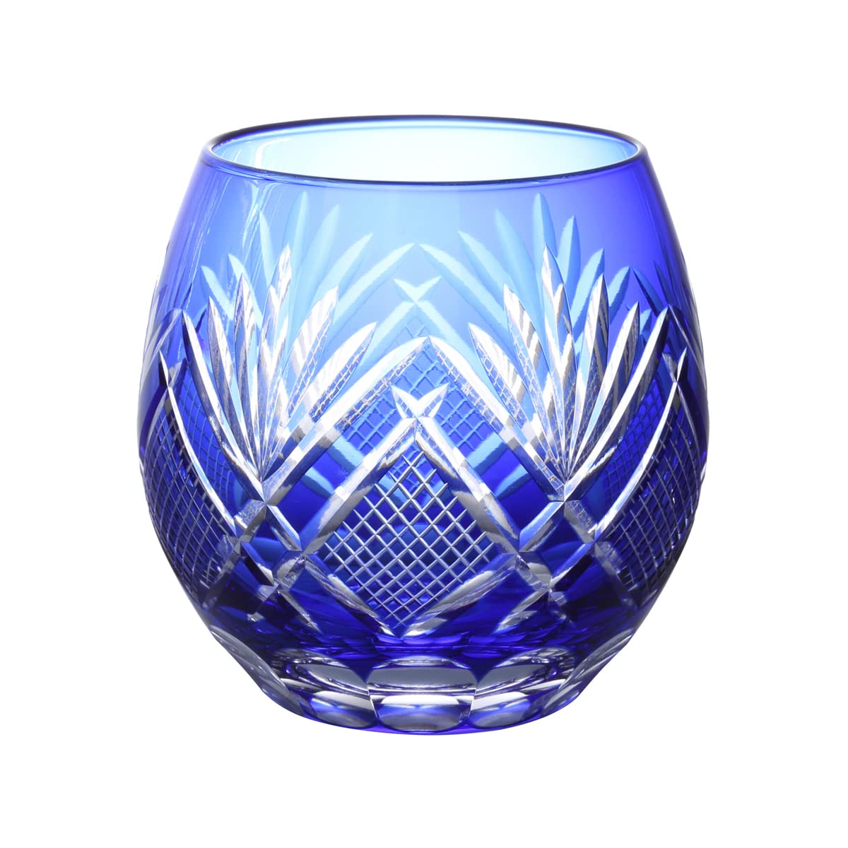 

Retro Kiriko Glass x Hana to Ya Current Model J-kitchens Egg-Shaped Cup, 6.9 8.9cm, 350cc, Blue, Kasho,