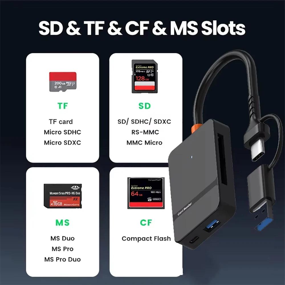 8 In 1 Card Reader USB3.0 Type C To SD TF CF MS Memory Card Adapter Multi-functional Card Reader 5Gbps High-speed Transmission