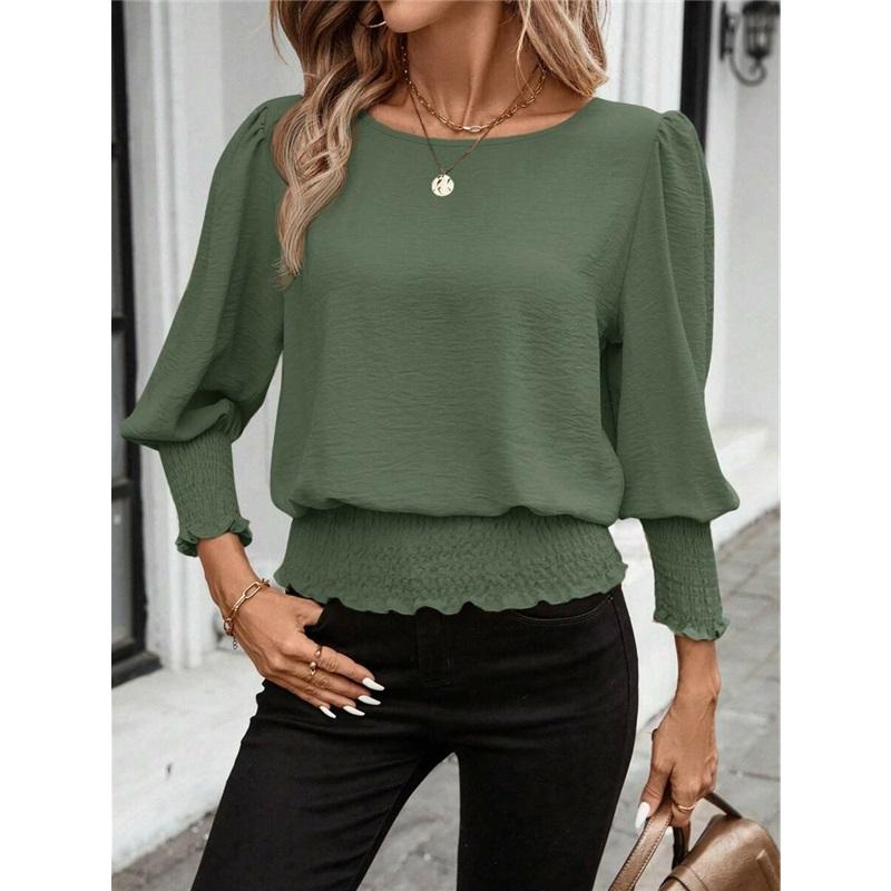 European And American Style Summer Women's Blouse New Loose Large Size Round Neck Solid Color Casual Shirt Blouse