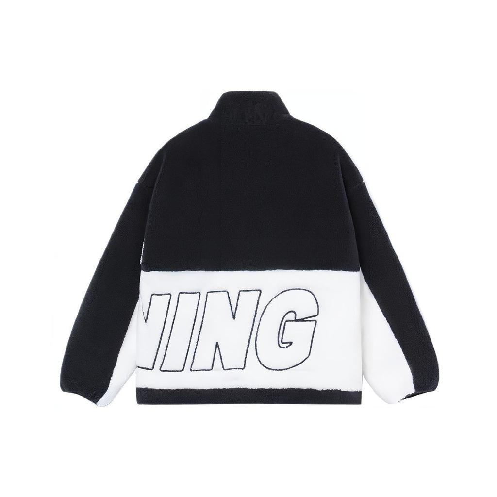 Li-Ning Sports Fashion Series Large Logo Color Block Sherpa Jacket Unisex Jacket Black AFDR910-1