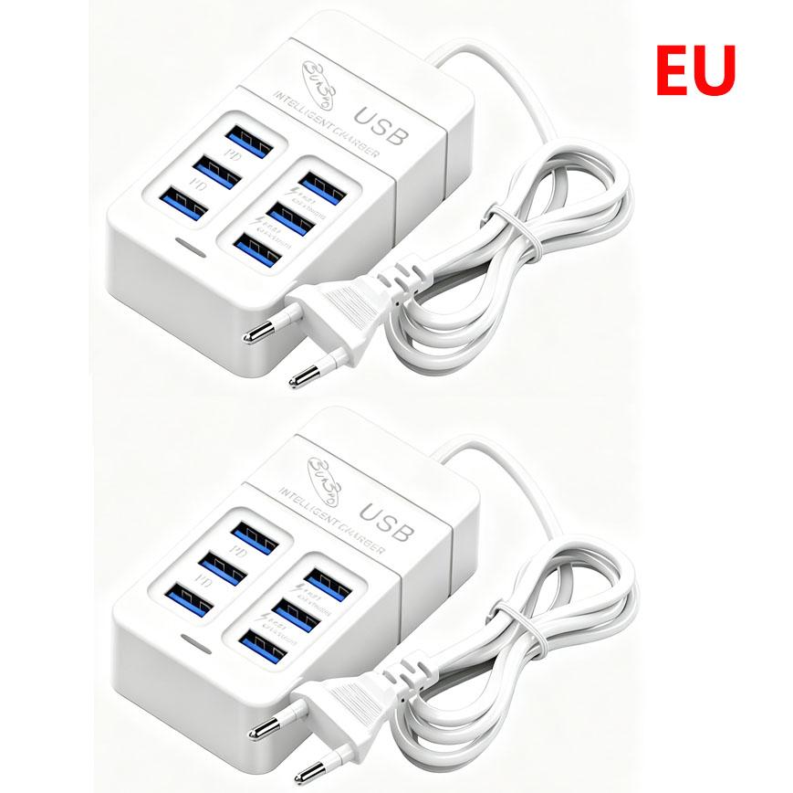 6 Ports USB Fast Charging Station 35W PD Type C Fast Charge Wall Chargers USB Hub Adapter EU US Plug