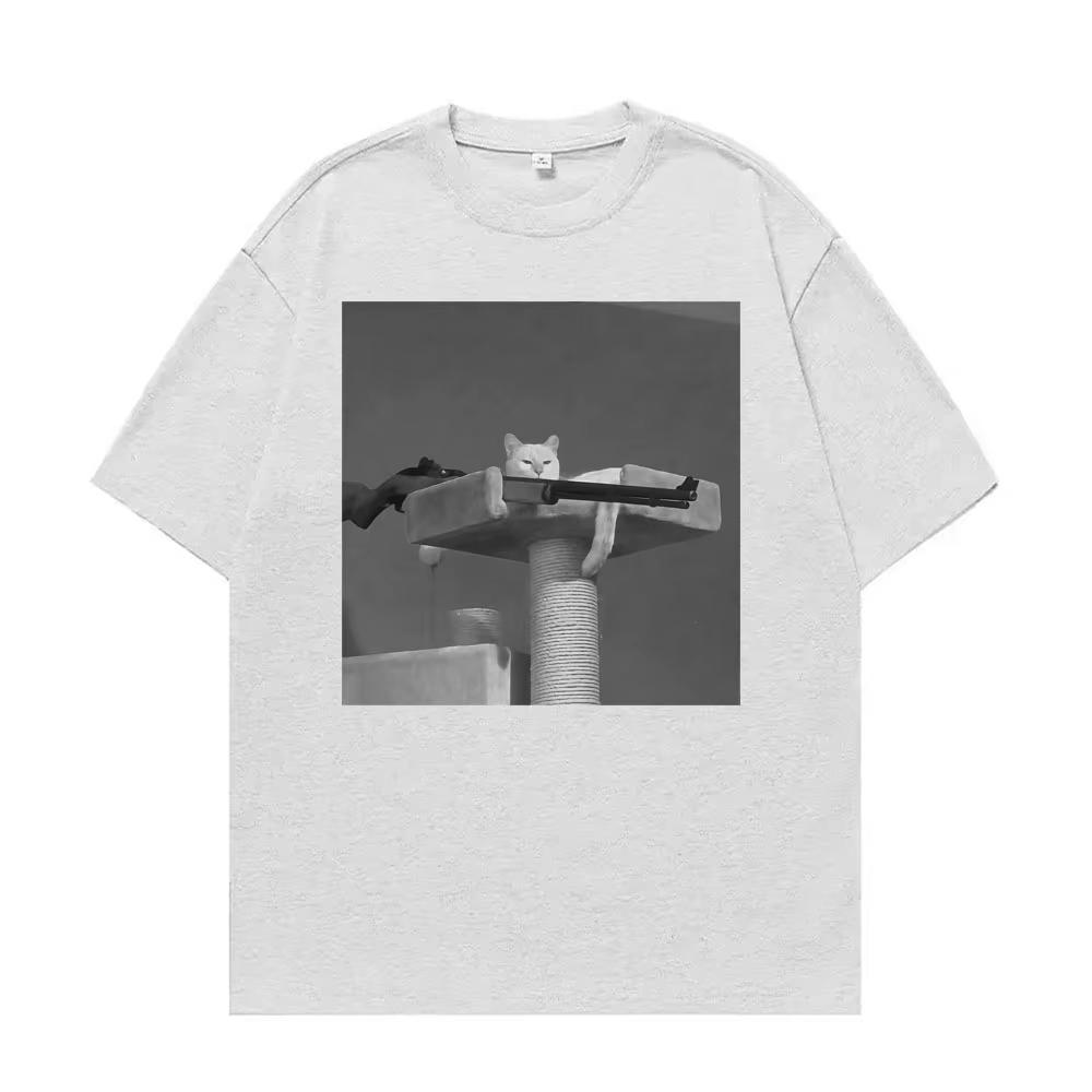 Funny Outlaw Cat with Gun Meme Vintage Graphic T Shirt Men's Women Fashion Casual O-Neck T-shirt High Quality T-shirt Streetwear