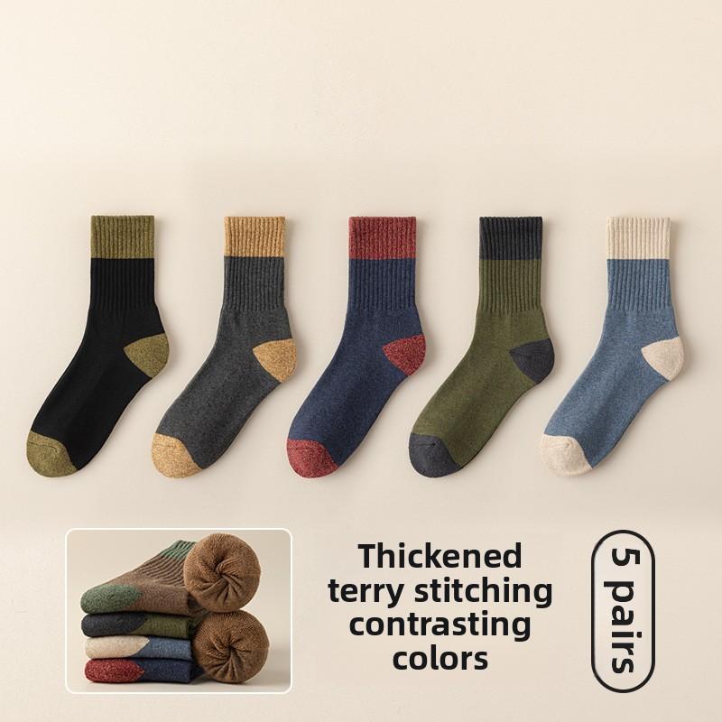 

5 пар мужских осенне-зимних дезодорирующих впитывающих пот спортивных нескользящих толстых шерстяных теплых носков-труб 5 Pairs