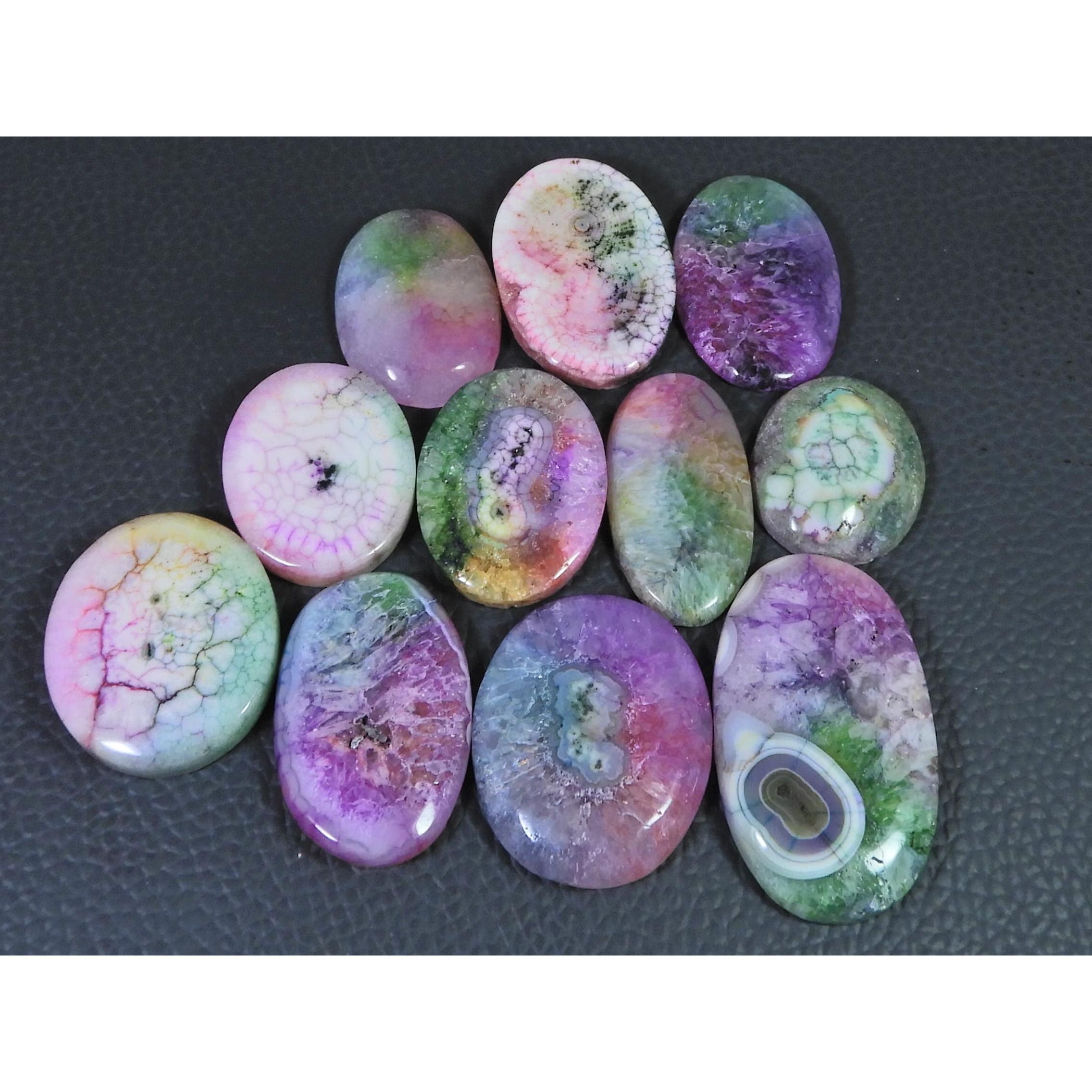 

339Cts. Color Enhanced Rainbow Solar Cab Agate Oval Loose Gemstone 11Pcs Lot C-2147