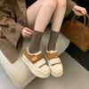 Wool Version~ Thick-soled Fluffy Shoes for Women's Winter Wear, Velvet Warm Cotton Shoes, Leather Versatile Board Shoes, Casual Biscuit Shoes