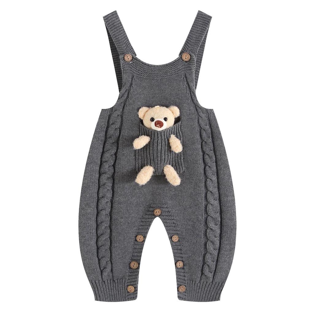 Unisex bawełniane śpioszki z dzianiny z misiem dla noworodka na wiosnę i jesień - Super uroczy design