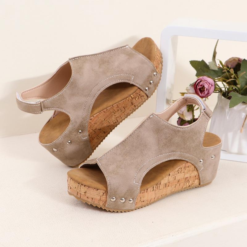 Fashion Summer Street Style Women's Footwear Solid Color Thick Sole Wedge Sandals Rubber Sole Open Toe Elegant Women's Shoes Plus Size