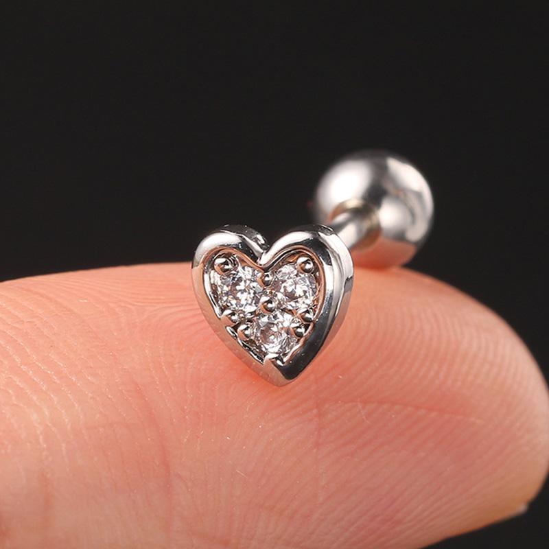 Heart Earrings for Women Dainty Helix Piercing Trend 2024 Silver Color Zircon Tragus Daith Lobe Cartilage Ear Studs Body Jewelry