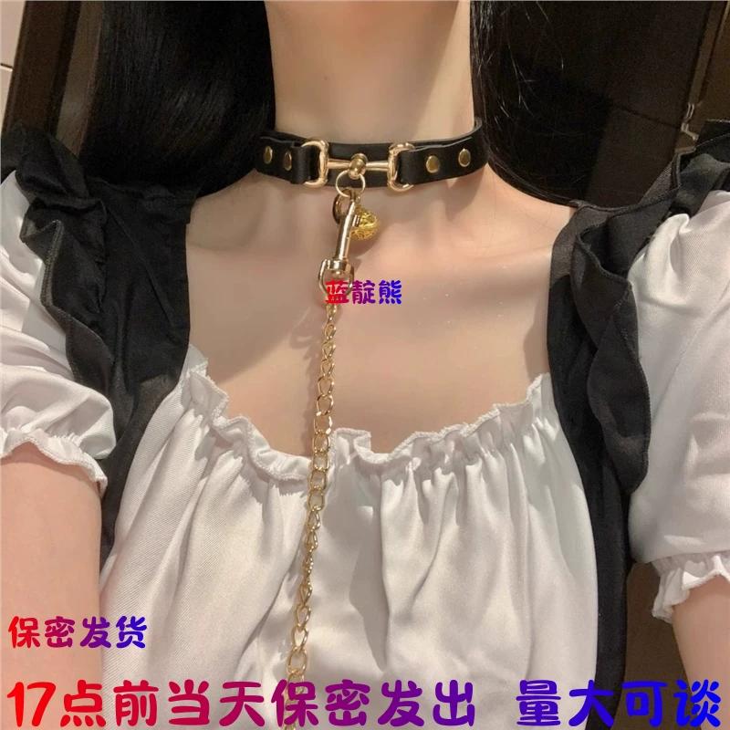 Cat Bell Choker with Leash and D-Ring K9 Necklace Punk Collar for Women