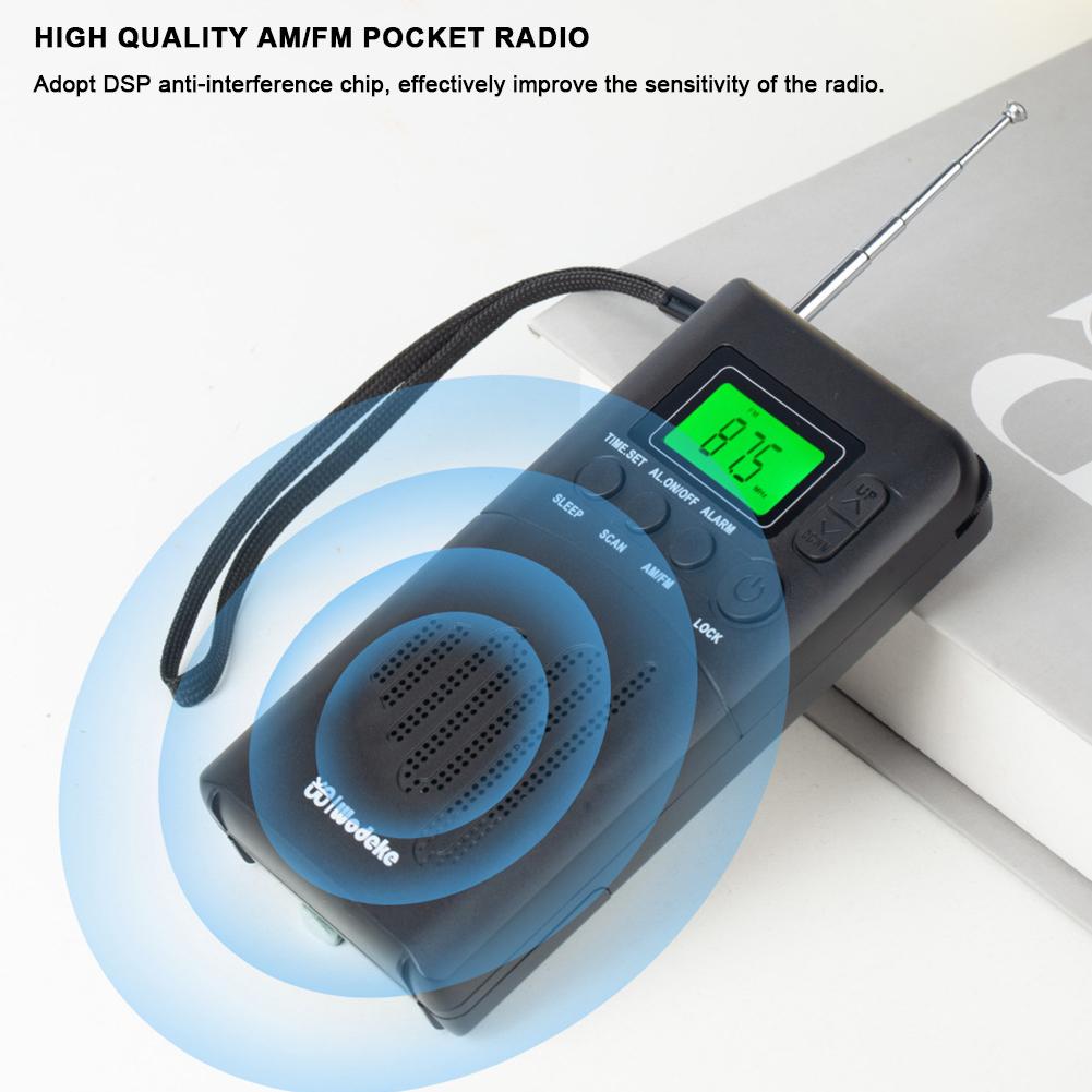 Portable Radio Receiver with Headphone Jack Handheld Mini Radio LED Display Speaker Pocket Radio LCD Digital for Walking Camping