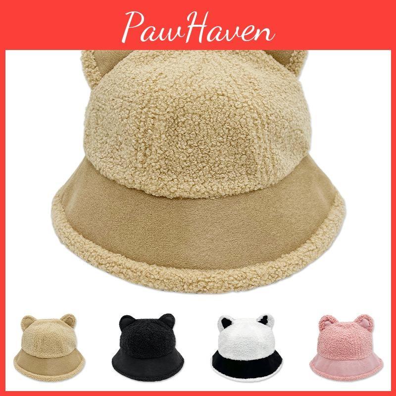 Ear Bear Winter Fisherman Hat Windproof  Warmth Plush Bucket Cap Outdoor Gift