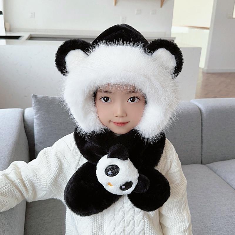 Children's Hat and Scarf Integrated Thickened Scarf with Fleece, Winter Girls' Windproof Ear-protecting Plush Warm Hat