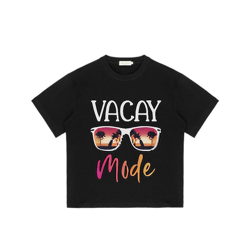 Crewneck T-Shirt Black Vacay Mode Sunglasses Palm Tree Sunset Print Summer Vacation Casual Wear