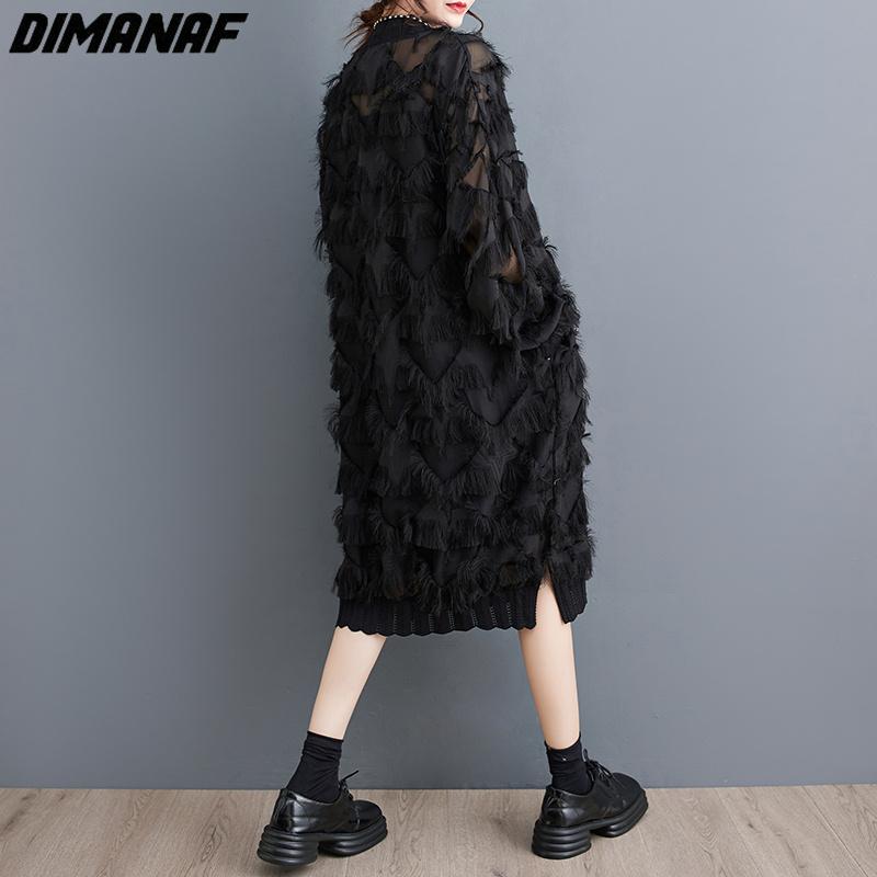 DIMANAF Plus Size Ženy 2023 Nové šaty v letnom štýle Kvetinové voľné šaty s dlhým rukávom do O s výstrihom Basic Black Nové