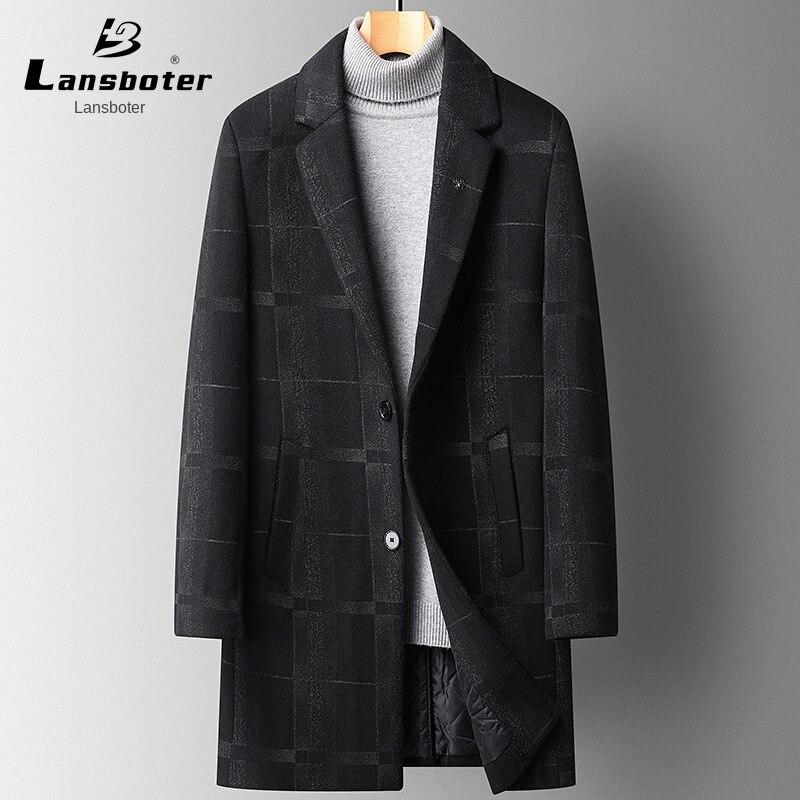 

Lansboter, новое шерстяное пальто на осень и зиму, мужской тонкий длинный шерстяной плащ, мужское шерстяное пальто с подкладкой, пальто