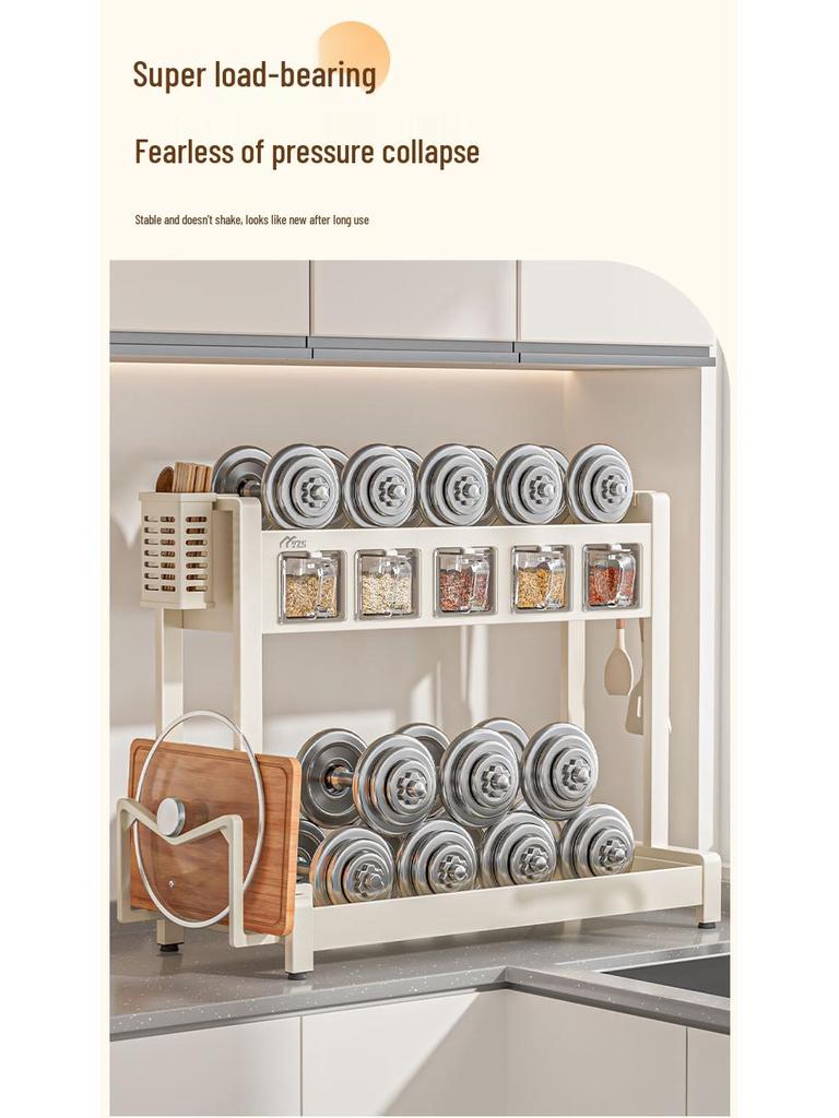 White Multifunctional Seasoning Rack & Knife Holder with Spice Storage Canisters