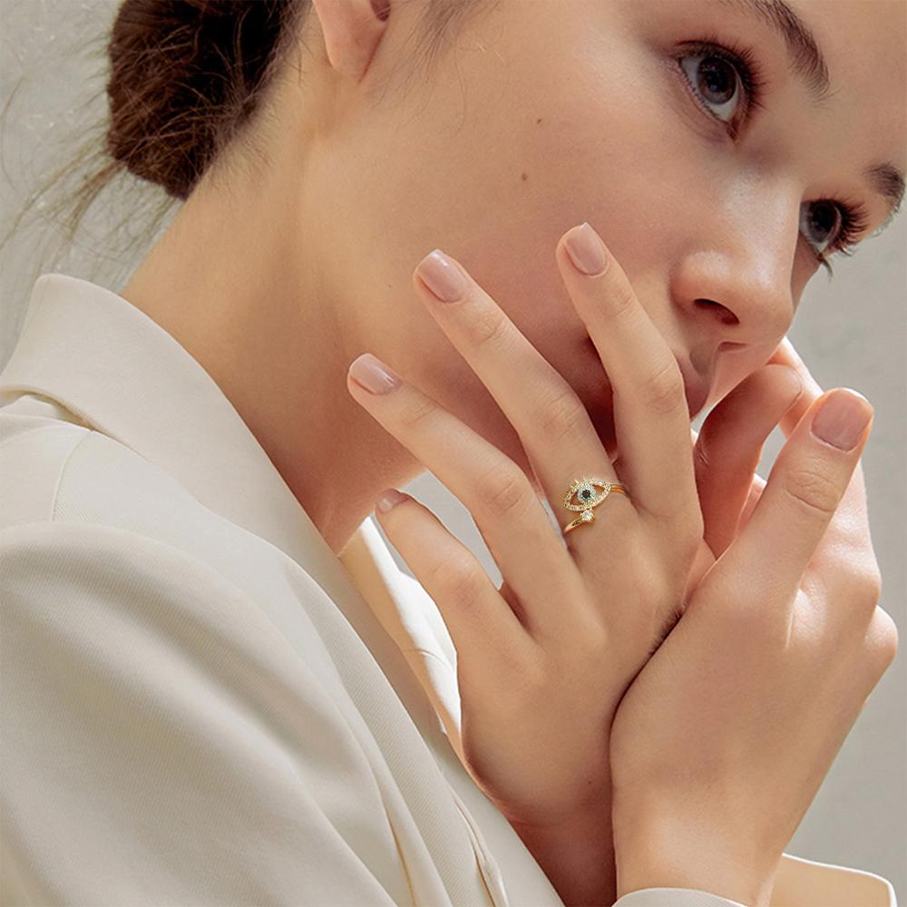 Cubic Zircon Turkey Evil Eye Ring 18k Gold Color Plated Adjustable Open Ring for Women Amulet Islamic Jewelry Gift