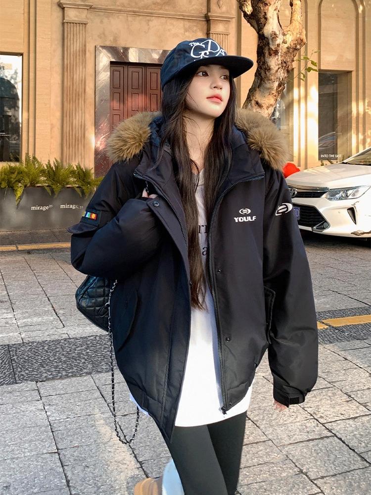 Women’s Short Hooded Cotton-Padded Parkas Windproof Thicken Warm Winter Jacket With Fur Collar