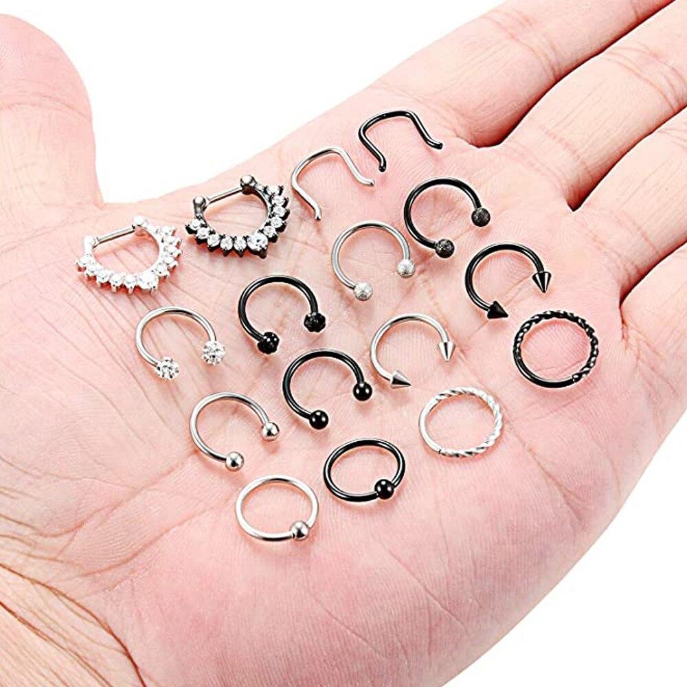 2 sztuk ze stali nierdzewnej na zawiasach bez szwu przegroda Hoop kolczyk w nosie pierścienie podkowy chrząstka Daith Tragus Clicker ustalający Body Piercing