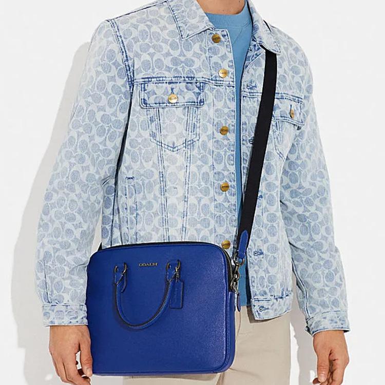 New COACH Leather Briefcase, Handbag Tubas Men's Blue CJ652-QBPDU