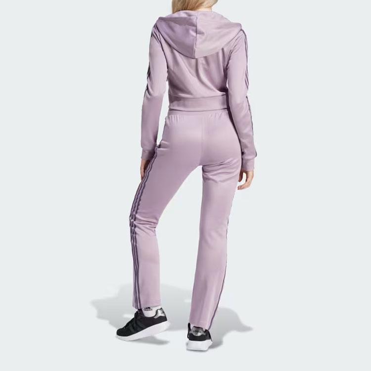 adidas Glam Trainingsanzug Einfarbig Kapuze Reißverschluss Figurbetont Kurz Langarm Mittelhoch Taillierte Hose Lässiges Set Damen Trainingsanzug IS0914