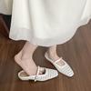 Hollow woven bag head half slippers women's summer wear is beautiful, not tired feet thick heel sandals