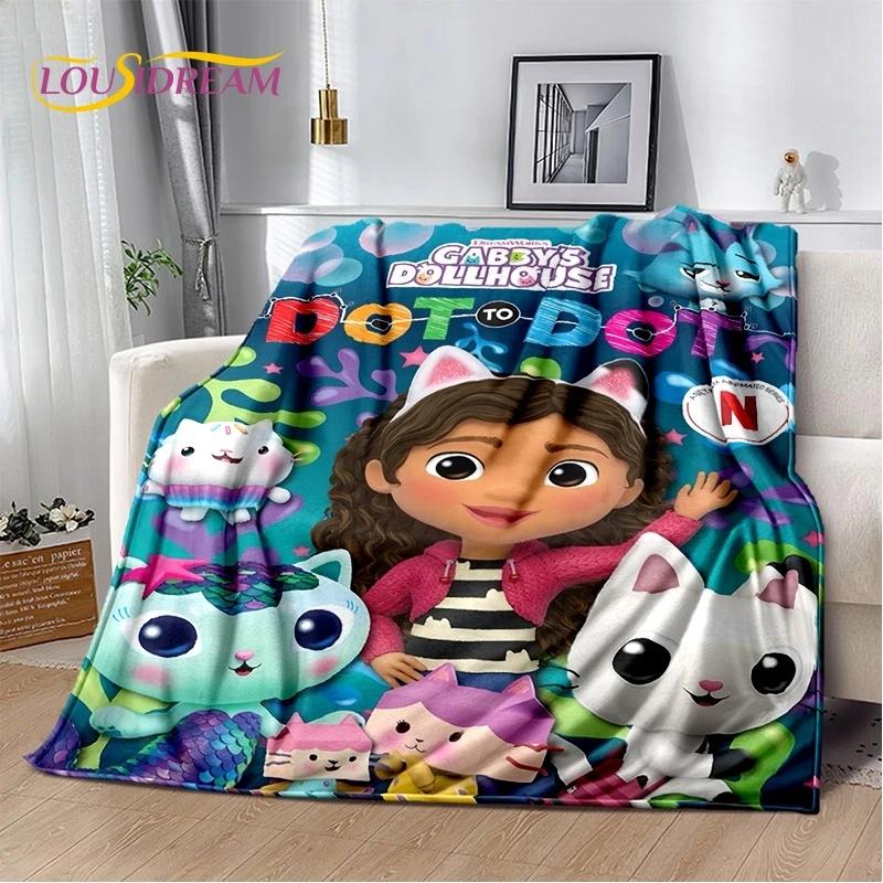 Cartoon Cute Gabbys Dollhouse Girl Soft Flannel Blanket for Bed Bedroom Sofa Picnic,Throw Blanket Children Outdoors Leisure Gift