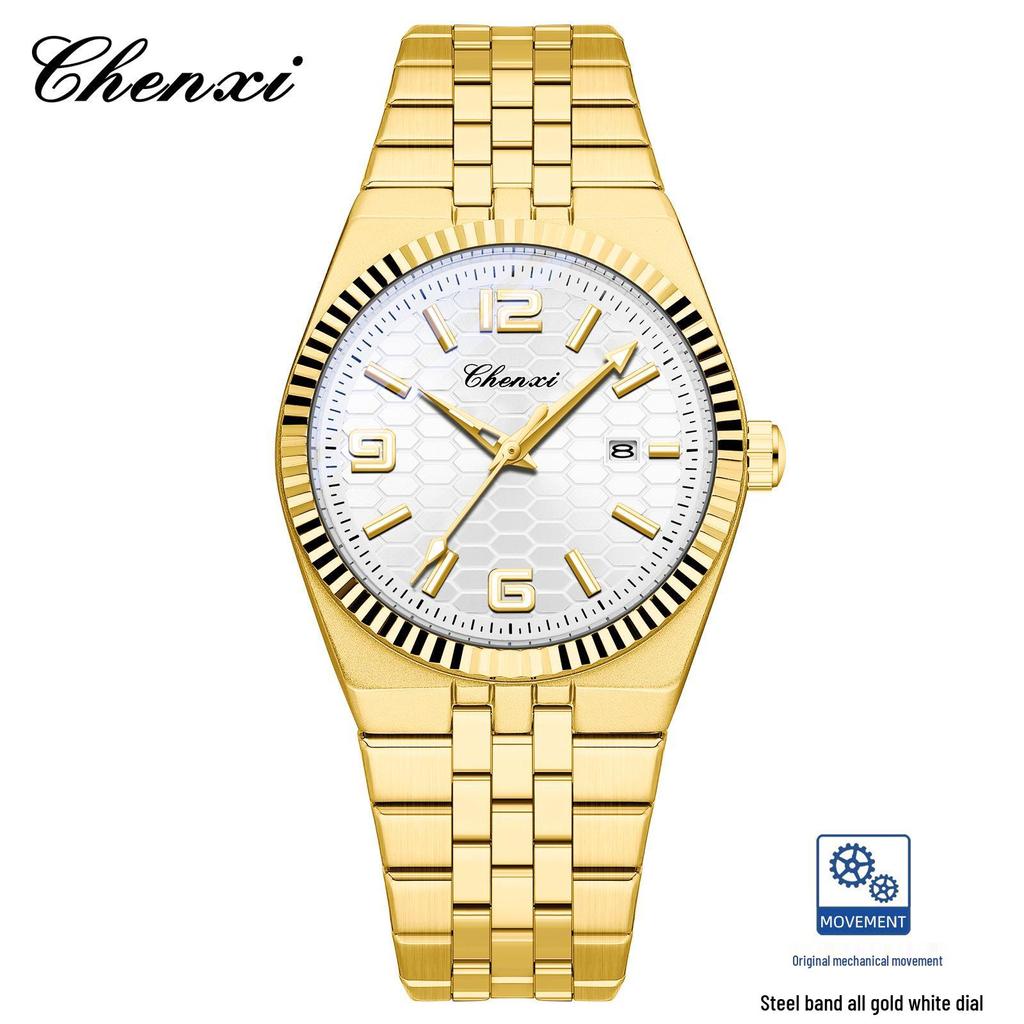 CHENXI Men's Fashion Stainless Steel Automatic Mechanical Watch with Calendar & Luminous Waterproof Features