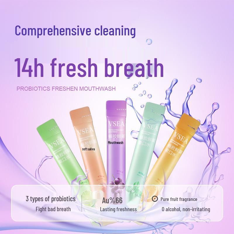 VSEA Probiotic Mint Antibacterial Mouthwash - Portable, Disposable, Fresh Breath Formula with Baking Soda