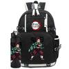 2Pcs/set Anime Demon Slayer Printed Backpack with 750Ml Water Bottler for Teenager Student Girl Boy Large Capacity Waterproof Bookbag Gift
