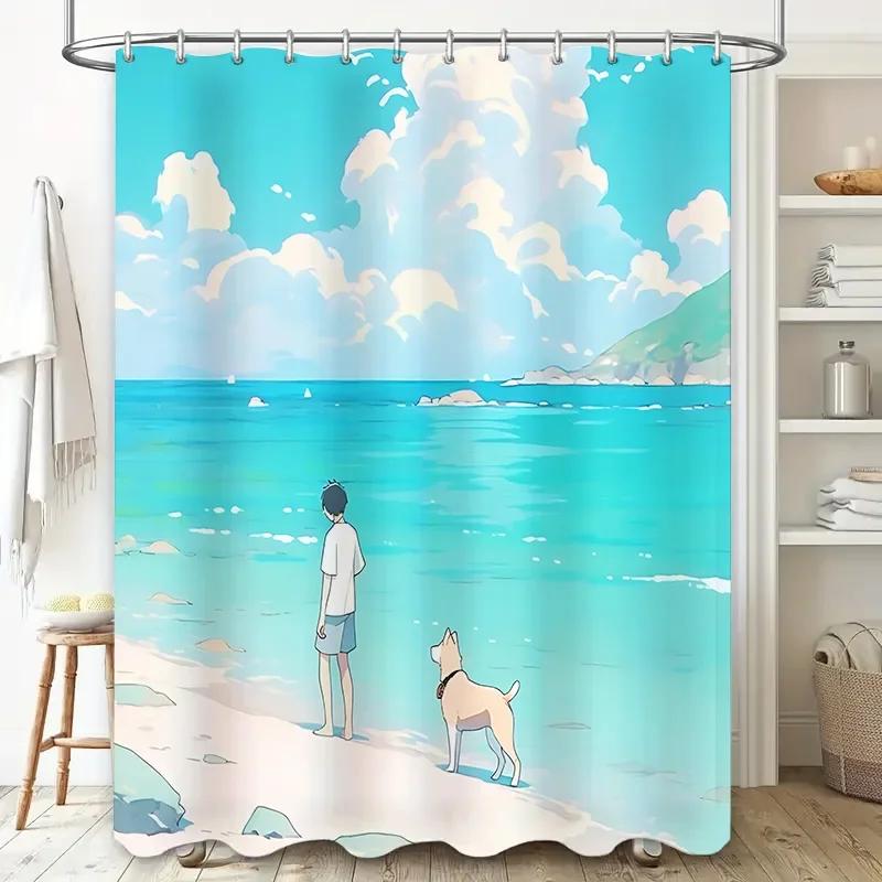 

Aesthetic Beach Scene Print Curtain For Home Decoration - Casual And Relaxing Vibe For Your Living Space Waterproof Durable W60H190(CM)-1 Pcs
