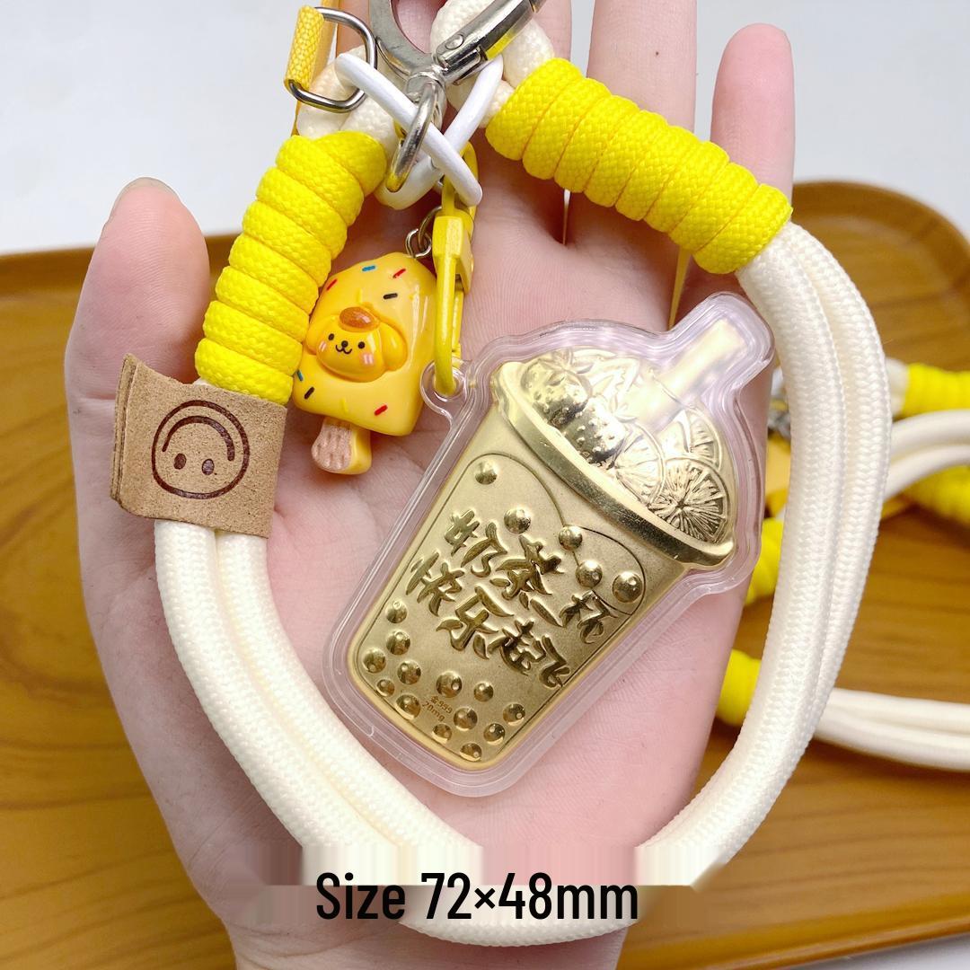 Gold 999 Hamburger & Fries Milk Tea Phone Charm Keychain – Perfect Gift for Girlfriend or Best Friend