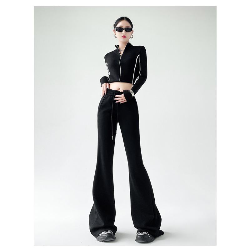 Autumn Winter Women Fashion Micro-pull Pants New Drawstring Sports Casual Sweatpants Solid Color Flared Pants Casual Street Wear Trousers 2339
