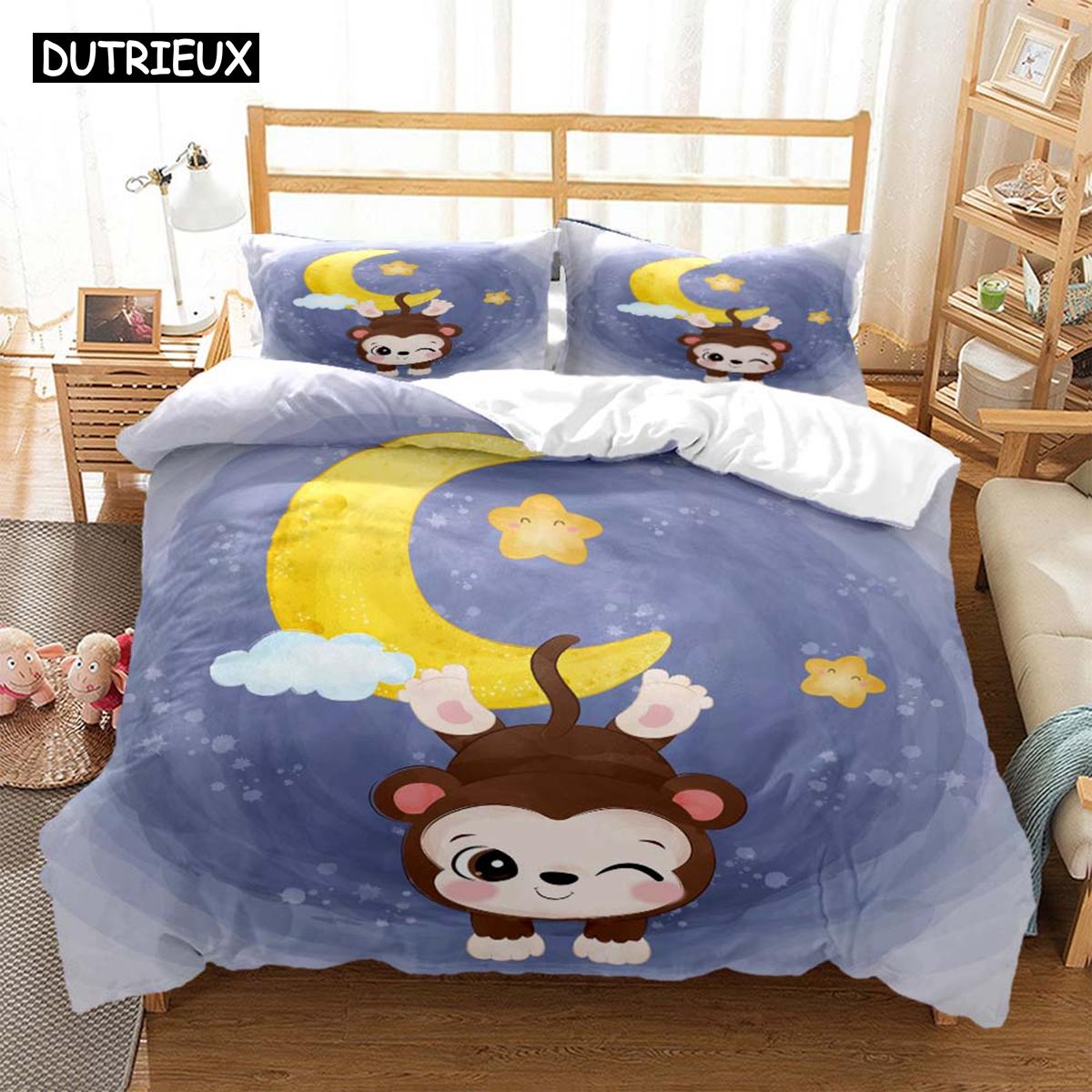 

Moon Little Animal Sleep Print Polyester Bedding Set For Girls Teens Cover with 2 Pillowcases Soft Comfortable EU single(135x200cm)