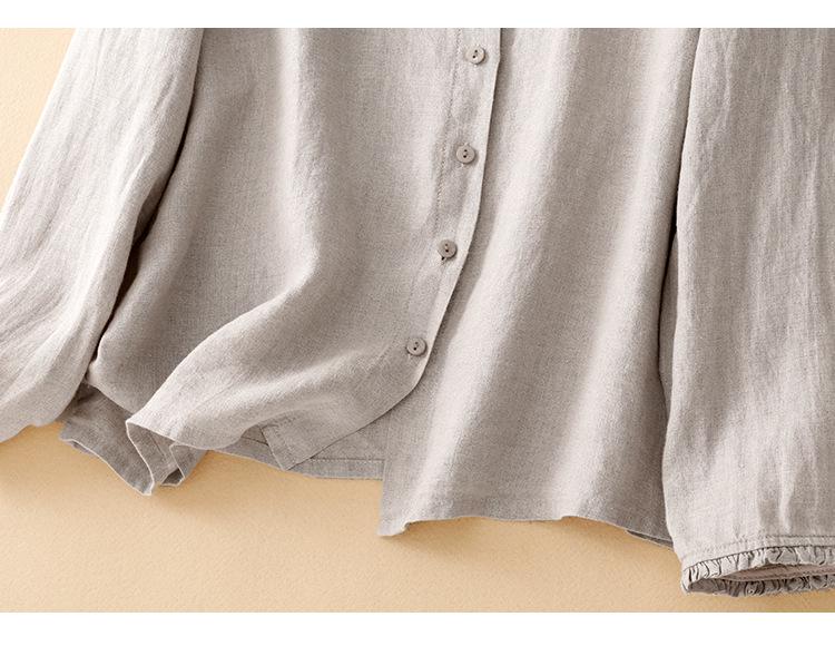 2025 Autumn Cotton Linen Ruffled Retro Long Sleeve Top