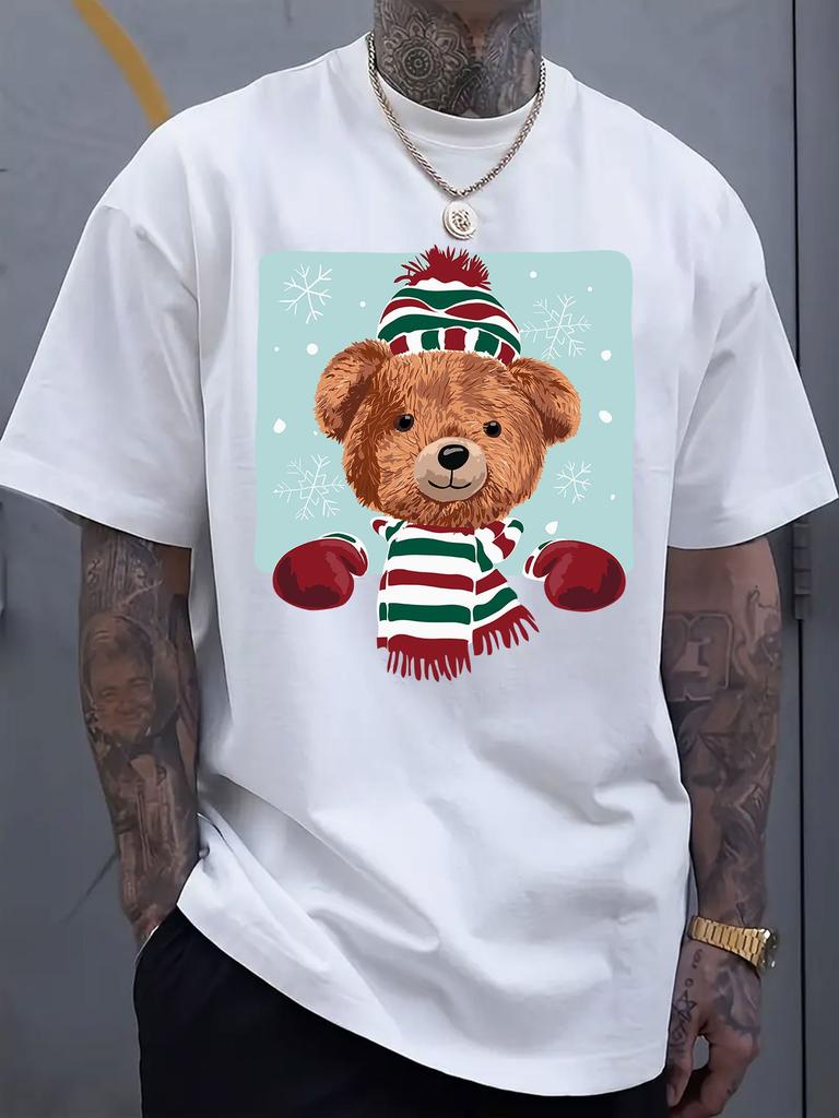 Cartoon Bear Graphic Printed Short-sleeved Luxury Cotton T-shirt Summer Unisex Men Women Casual Loose Fashion Trendy Clothing