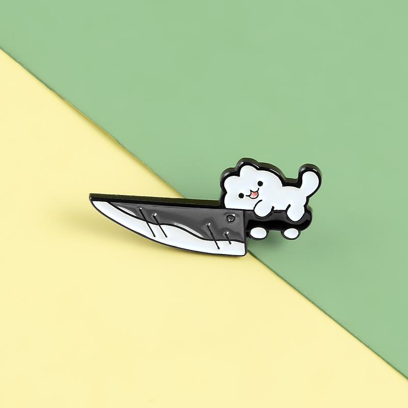 Adorable Cartoon Puppy with Fruit Knife Brooch