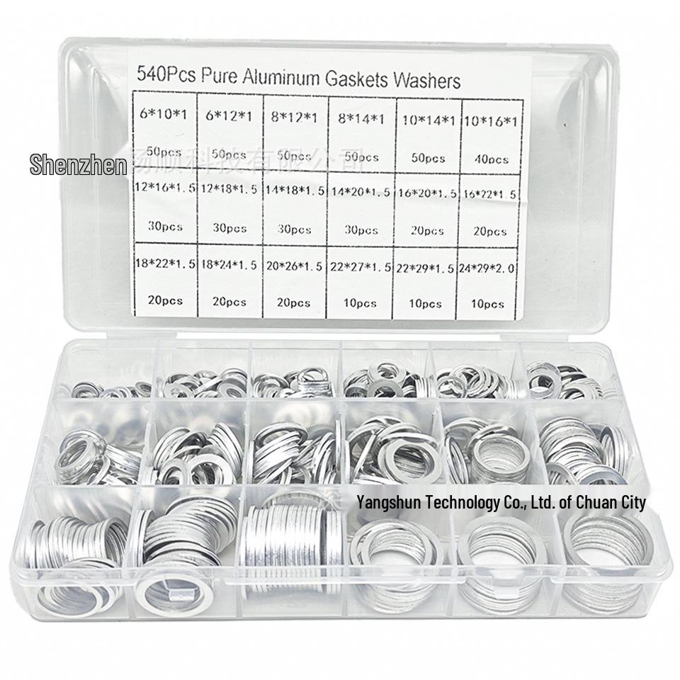 450-Piece Aluminum Gasket & Sealing Ring Set: High-Temp Resistant, Spring Washer, M6-M24.